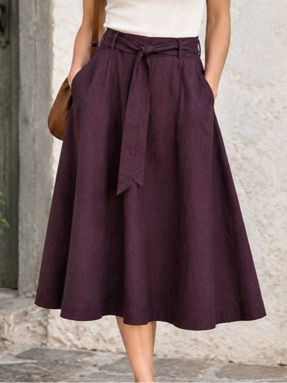 RW&CO. Midi Tie Waist Skirt in Plum Size 6 Like New